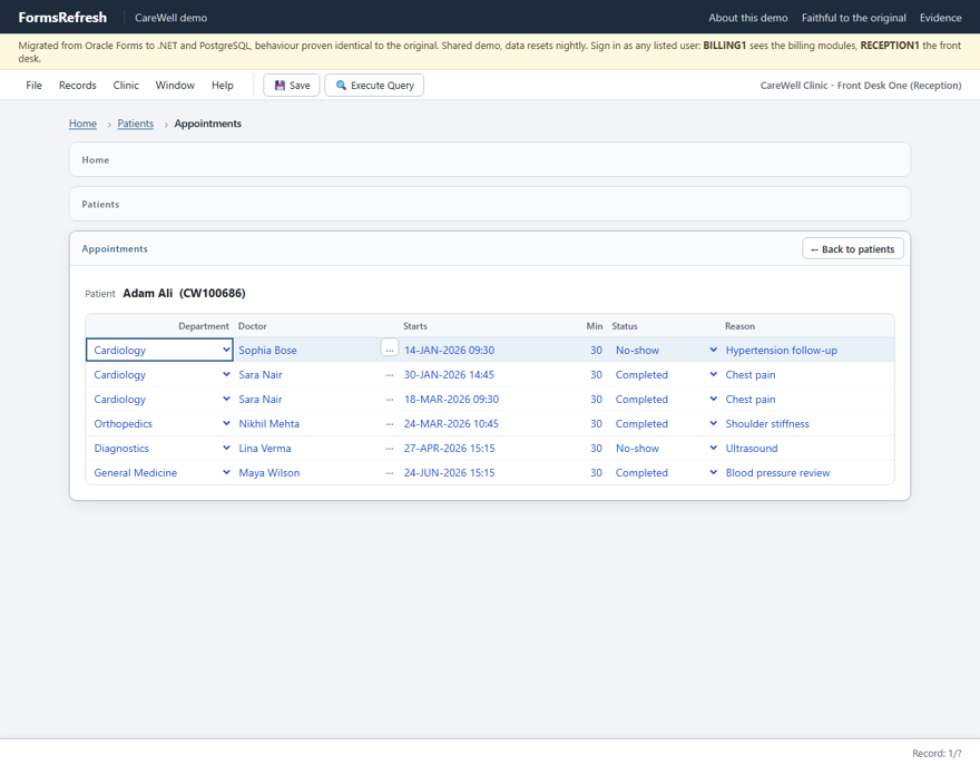 Migrated web app, same step