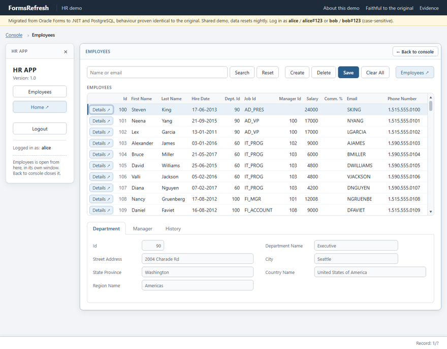 Migrated web app, same step