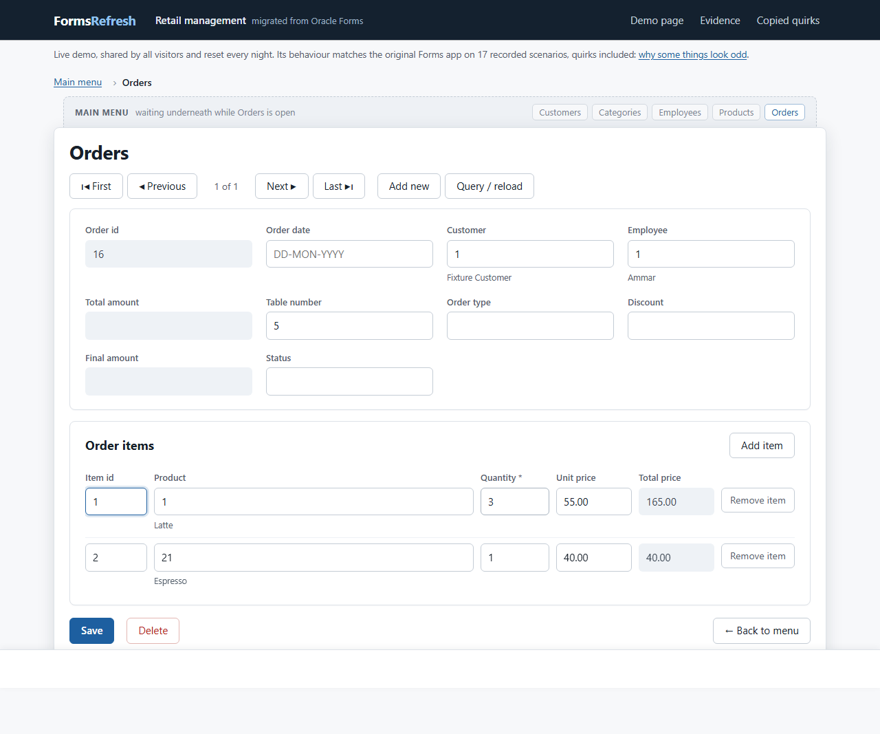 Migrated web app, same step