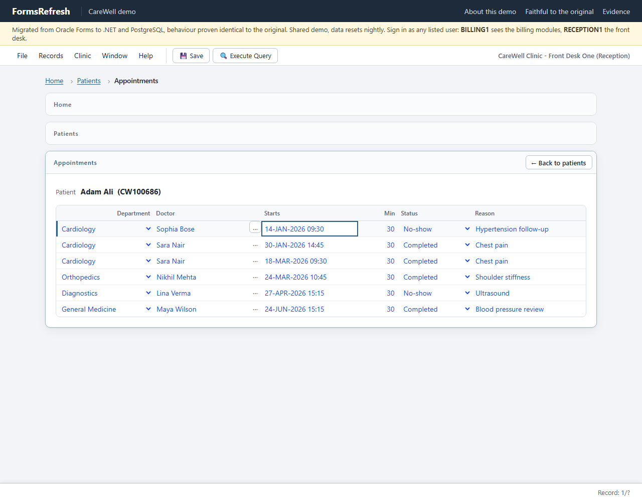 Migrated (.NET, PostgreSQL), step 05-first-row